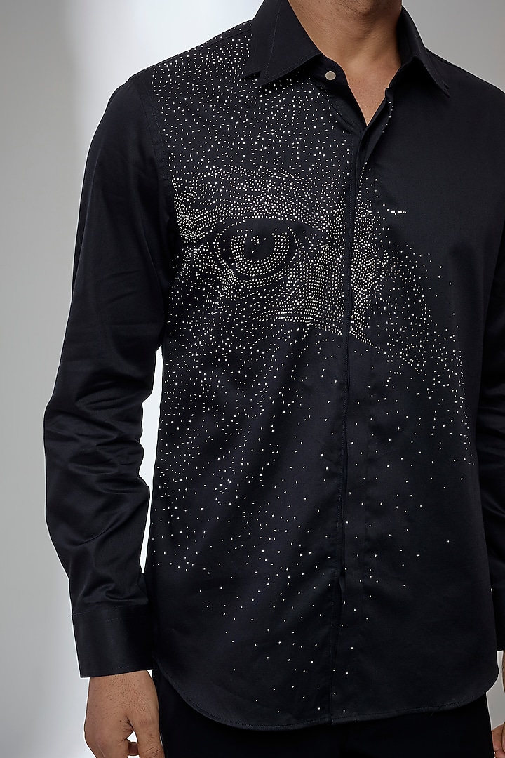 Black Giza Cotton Embellished Party Wear Shirt by SALIL BHATIA at Pernia's Pop Up Shop