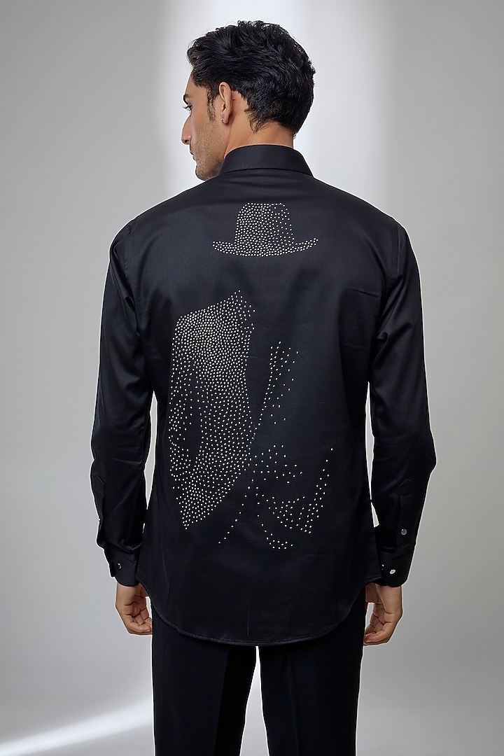 Black Giza Cotton Embellished Party Wear Shirt by SALIL BHATIA at Pernia's Pop Up Shop