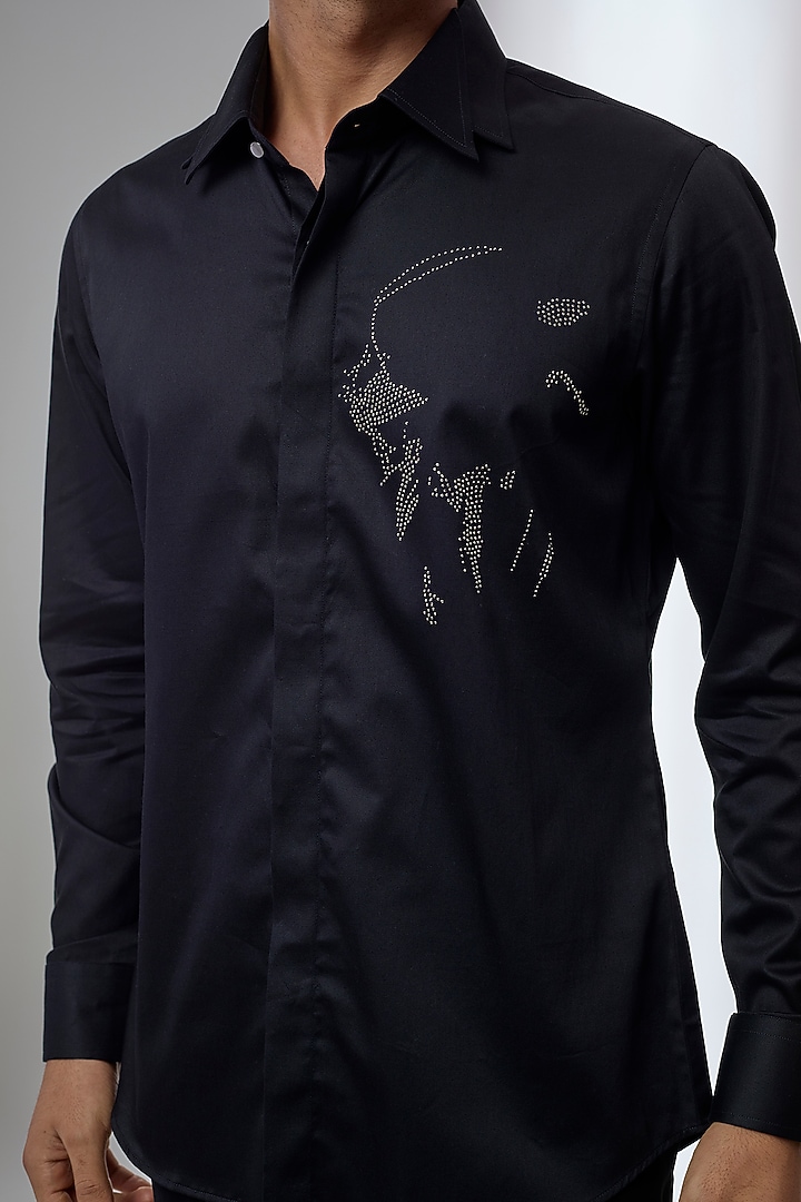 Black Giza Cotton Embellished Party Wear Shirt by SALIL BHATIA at Pernia's Pop Up Shop