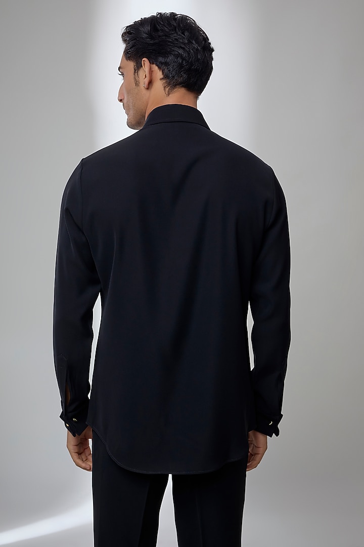 Black Japanese Fabric Hand Embroidered Wedding Shirt by SALIL BHATIA at Pernia's Pop Up Shop