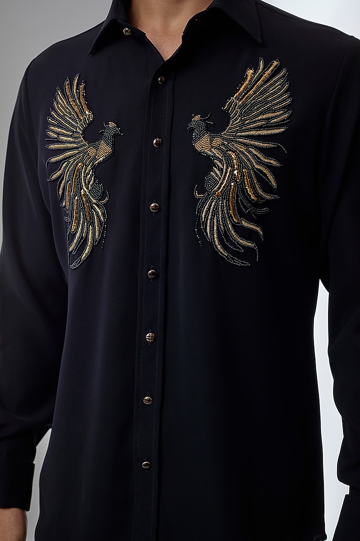 Black Japanese Fabric Hand Embroidered Wedding Shirt by SALIL BHATIA at Pernia's Pop Up Shop