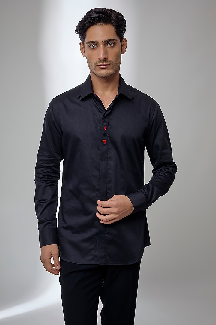 Black Giza Cotton Embellished Party Wear Shirt by SALIL BHATIA at Pernia's Pop Up Shop