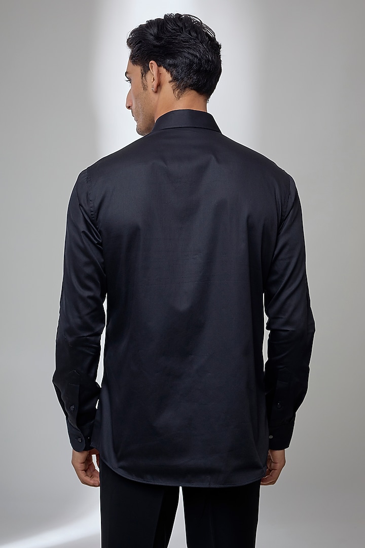 Black Giza Cotton Embellished Party Wear Shirt by SALIL BHATIA at Pernia's Pop Up Shop