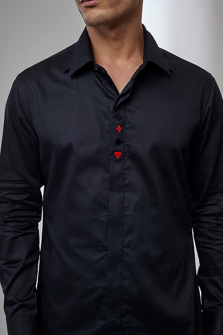 Black Giza Cotton Embellished Party Wear Shirt by SALIL BHATIA at Pernia's Pop Up Shop
