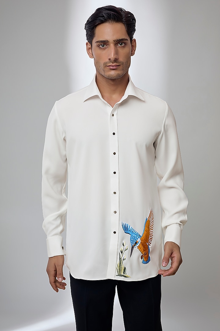Off-White Japanese Fabric Thread Embroidered Wedding Shirt by SALIL BHATIA at Pernia's Pop Up Shop