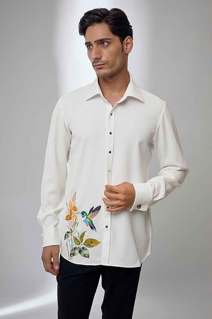 Off-White Japanese Fabric Embroidered Wedding Shirt by SALIL BHATIA at Pernia's Pop Up Shop