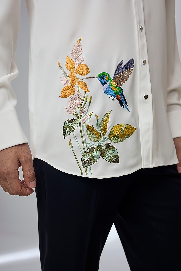 Off-White Japanese Fabric Embroidered Wedding Shirt by SALIL BHATIA at Pernia's Pop Up Shop