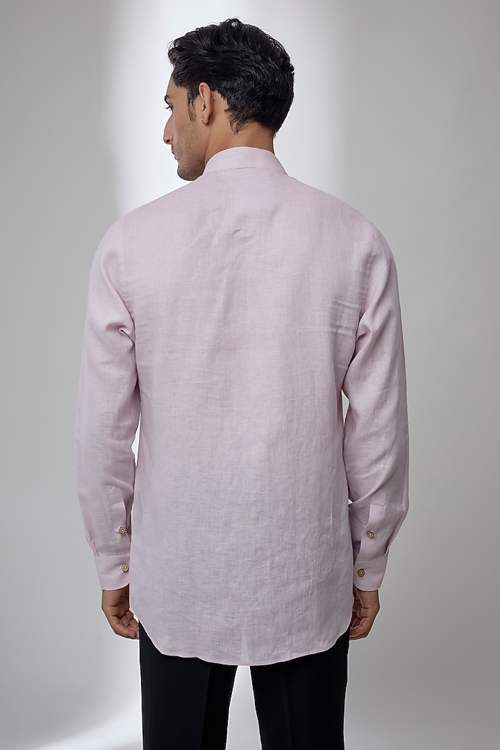 Blush Pink Pure Linen Floral Embroidered Wedding Shirt by SALIL BHATIA at Pernia's Pop Up Shop