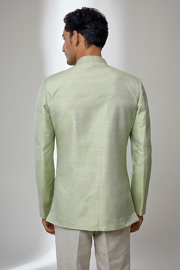Pista Green Pure Raw Silk Zardosi Embroidered Wedding Bandhgala by SALIL BHATIA at Pernia's Pop Up Shop