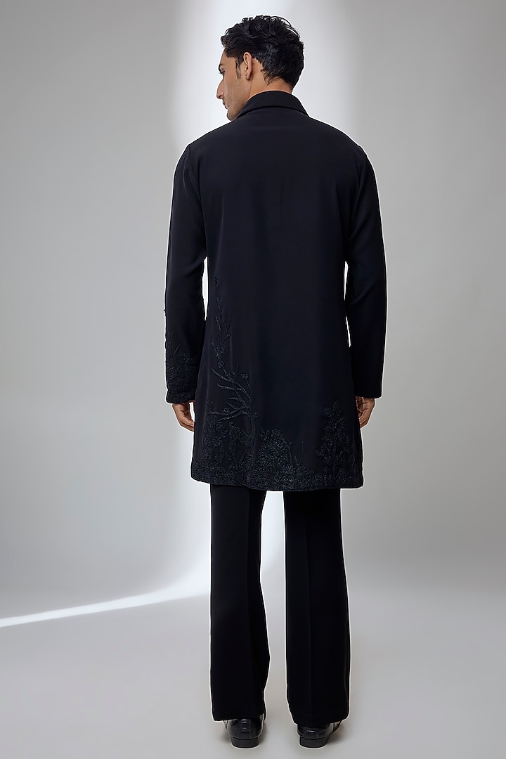 Black Japanese Fabric Embroidered Kurta Set by SALIL BHATIA at Pernia's Pop Up Shop