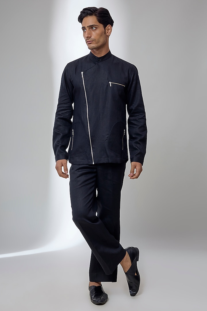 Black Pure Linen Co-Ord Set by SALIL BHATIA at Pernia's Pop Up Shop