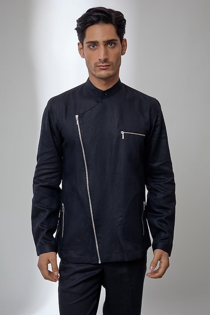 Black Pure Linen Co-Ord Set by SALIL BHATIA at Pernia's Pop Up Shop