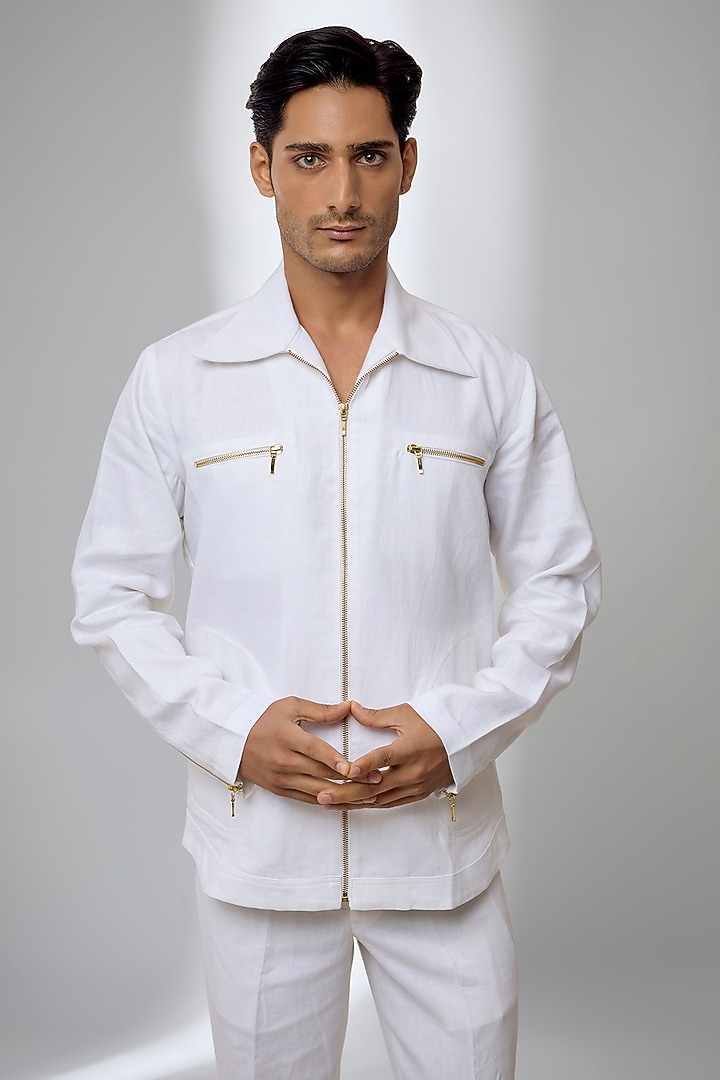 White Pure Linen Co-Ord Set by SALIL BHATIA at Pernia's Pop Up Shop