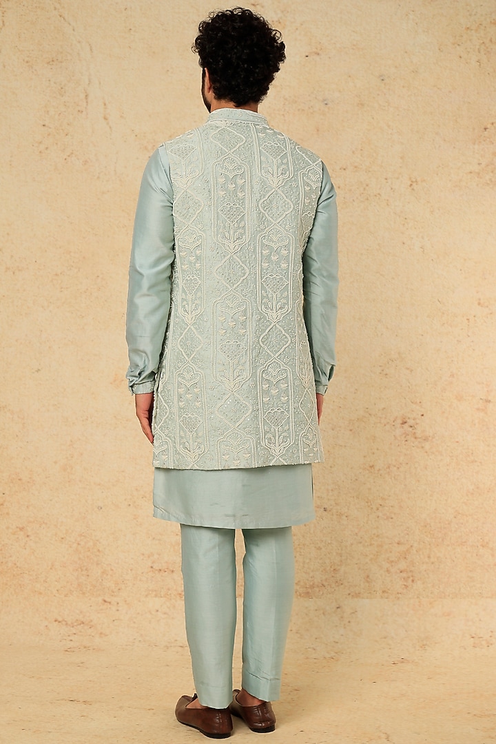 Pastel Green Embroidered Indowestern Set by SALIL BHATIA at Pernia's Pop Up Shop