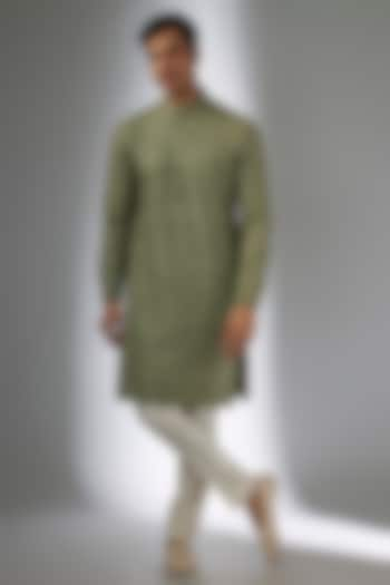 Sage Green Silk Chanderi Sequins Embellished Kurta Set by SALIL BHATIA at Pernia's Pop Up Shop