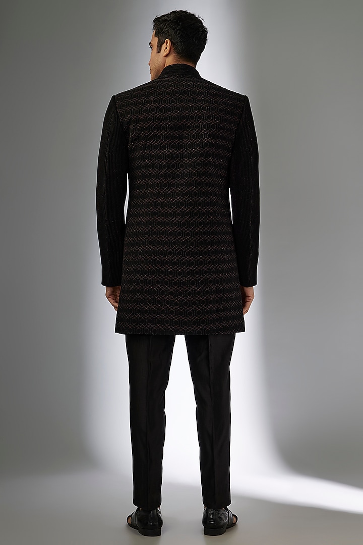 Black Japanese Zari Embroidered Indo-Western Set by SALIL BHATIA at Pernia's Pop Up Shop