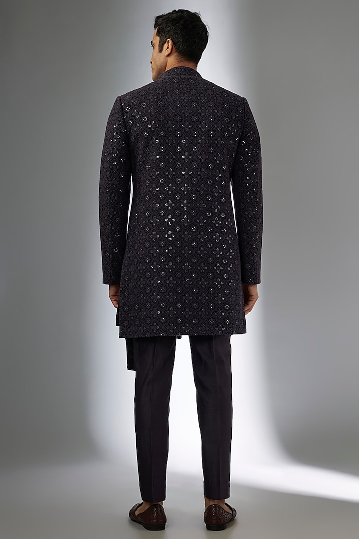 Plum Georgette Sequins Embellished Indo-Western Set by SALIL BHATIA at Pernia's Pop Up Shop