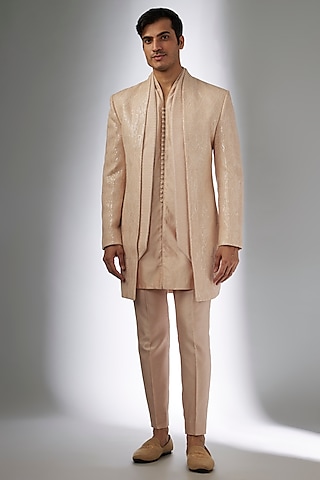 Champagne Dola Silk Sequins Embellished Indo-Western Set by SALIL BHATIA