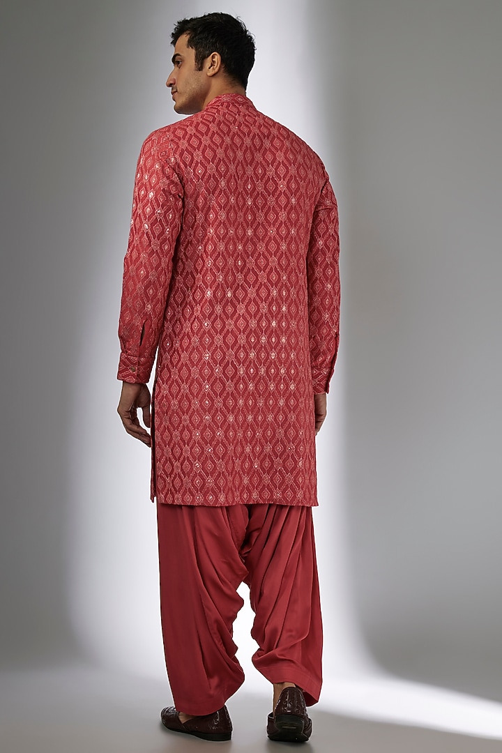 Raspberry Pink Dola Silk Sequins Embellished Kurta Set by SALIL BHATIA at Pernia's Pop Up Shop