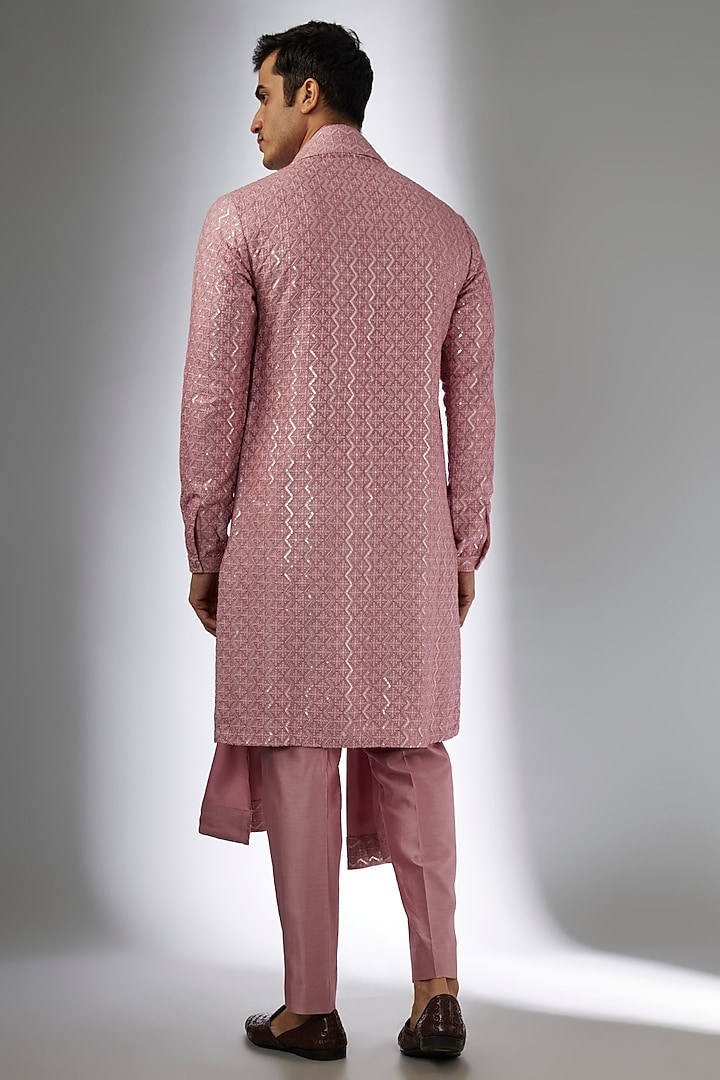 Dusty Pink Dola Silk Sequins Embellished Kurta Set by SALIL BHATIA at Pernia's Pop Up Shop