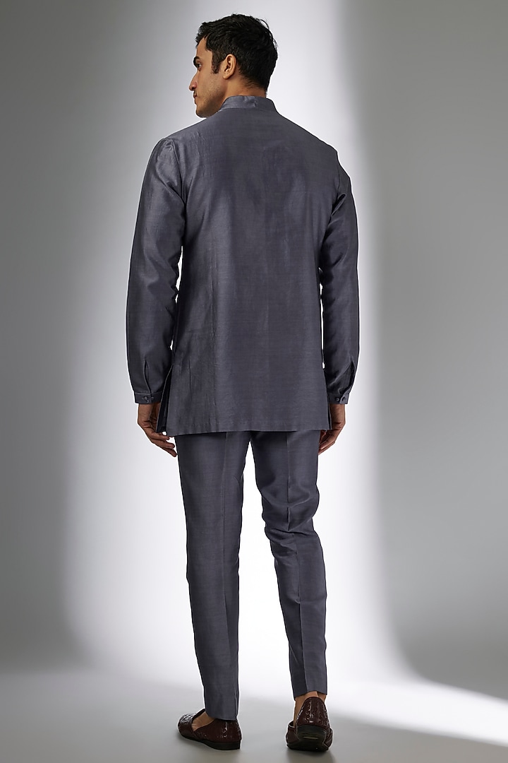 Bluish Grey Chanderi Silk Indo-Western Set by SALIL BHATIA at Pernia's Pop Up Shop