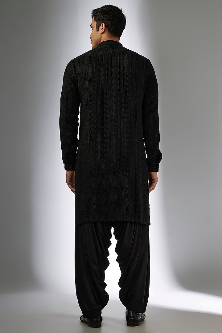 Black Georgette Thread Work Kurta Set by SALIL BHATIA at Pernia's Pop Up Shop