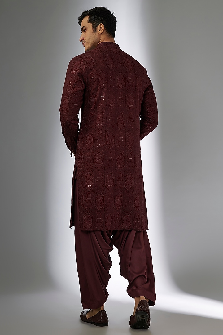 Wine Modal Satin Cowl Salwar Pants by SALIL BHATIA at Pernia's Pop Up Shop
