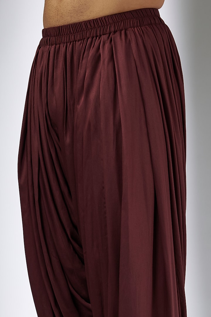 Wine Modal Satin Cowl Salwar Pants by SALIL BHATIA at Pernia's Pop Up Shop