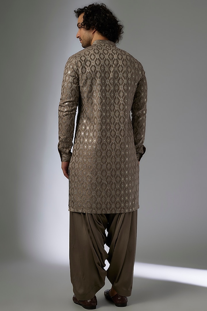 Taupe Dola Silk Zari & Sequins Embellished Kurta Set by SALIL BHATIA at Pernia's Pop Up Shop