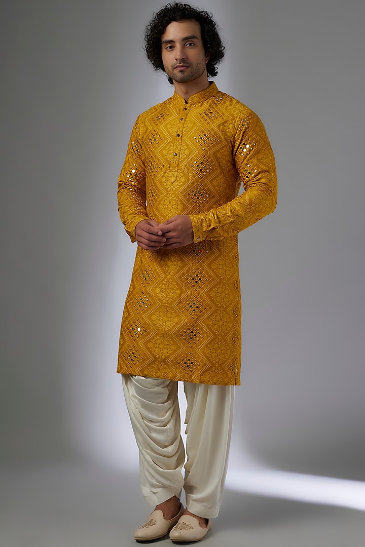 Amber Dola Silk Thread & Mirror Work Kurta Set by SALIL BHATIA