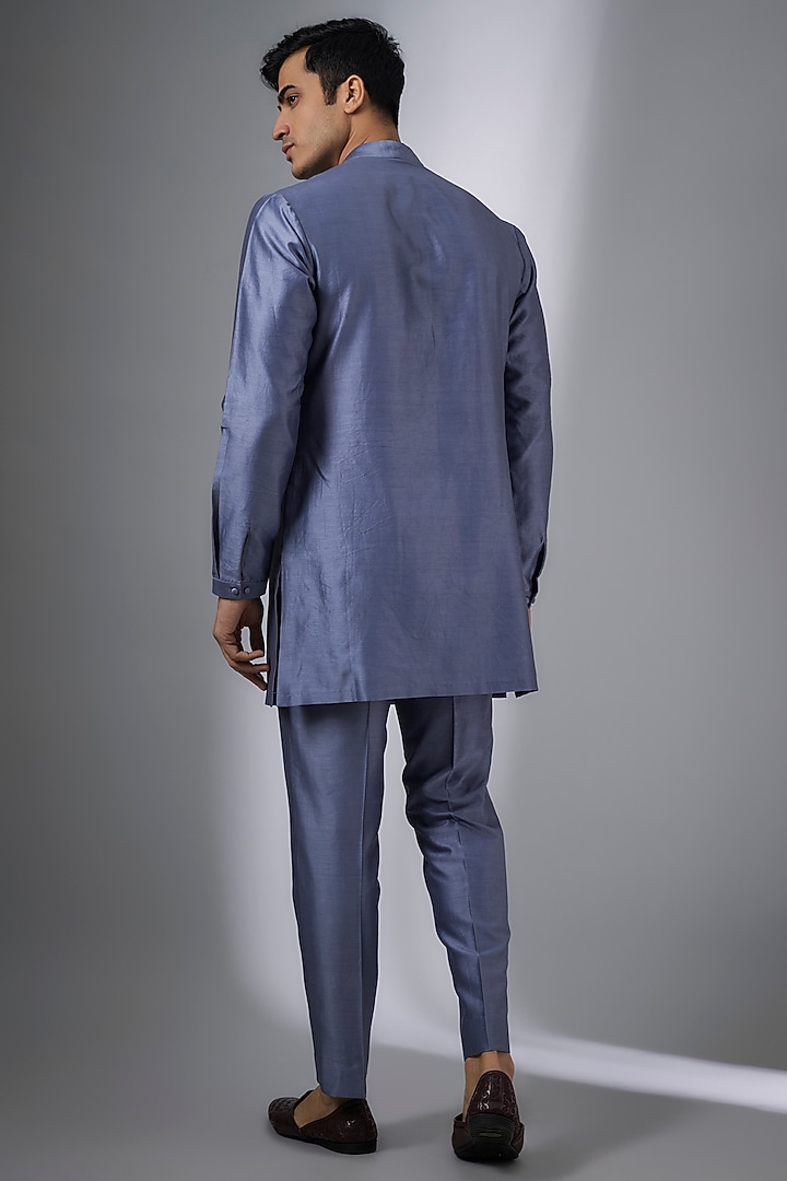 Bluish-Grey Chanderi Silk Sequins Embellished Indo-Western Set by SALIL BHATIA at Pernia's Pop Up Shop