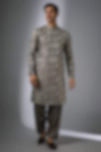 Taupe Silk Chanderi Sequins Embellished Kurta Set by SALIL BHATIA at Pernia's Pop Up Shop