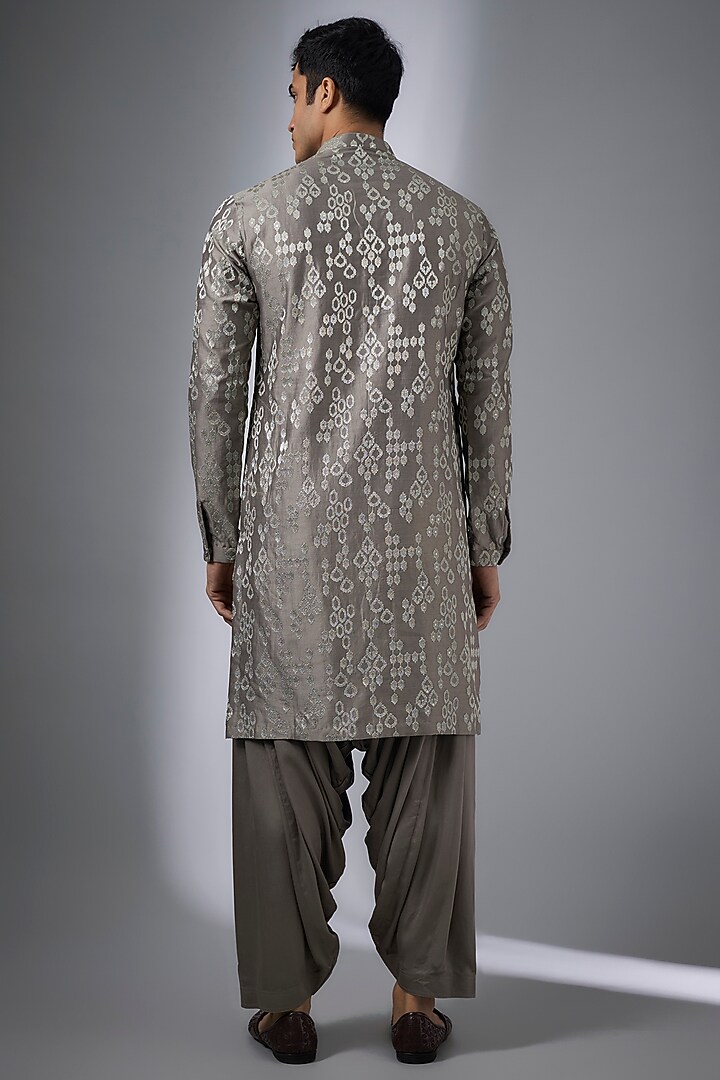 Taupe Silk Chanderi Sequins Embellished Kurta Set by SALIL BHATIA at Pernia's Pop Up Shop