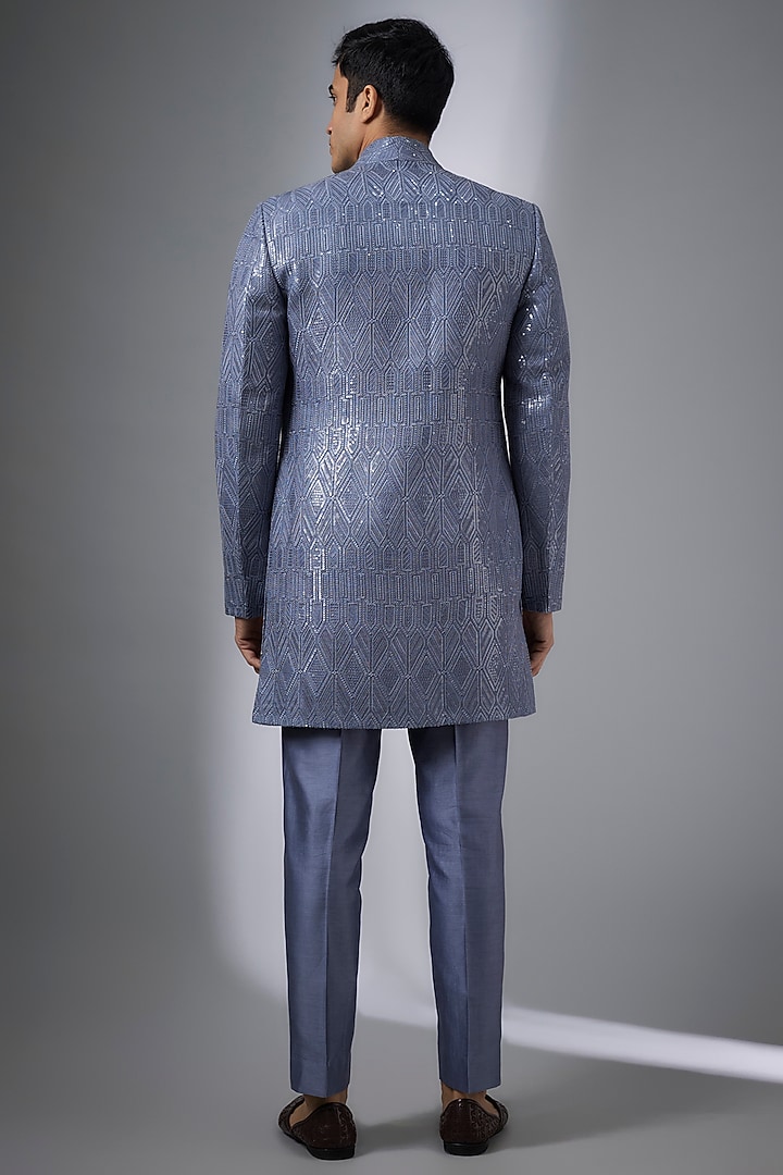 Bluish-Grey Chanderi Silk Sequins Embellished Indo-Western Set by SALIL BHATIA at Pernia's Pop Up Shop