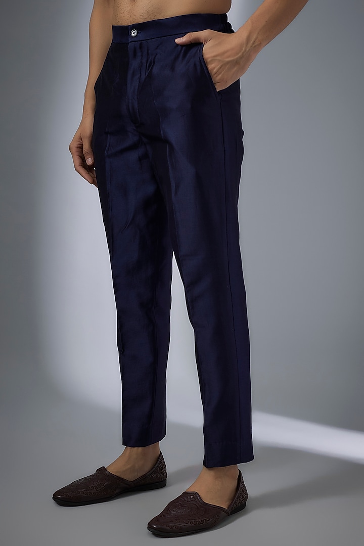 Navy Blue Silk Chanderi Sequins Embellished Kurta Set by SALIL BHATIA at Pernia's Pop Up Shop
