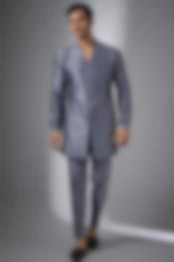 Bluish-Grey Dola Silk Kurta Set by SALIL BHATIA at Pernia's Pop Up Shop