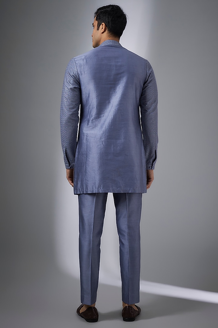 Bluish-Grey Dola Silk Kurta Set by SALIL BHATIA at Pernia's Pop Up Shop