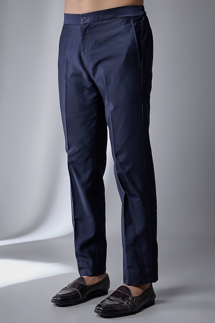 Navy Blue Silk Chanderi Embellished Groom Indowestern Set by SALIL BHATIA at Pernia's Pop Up Shop