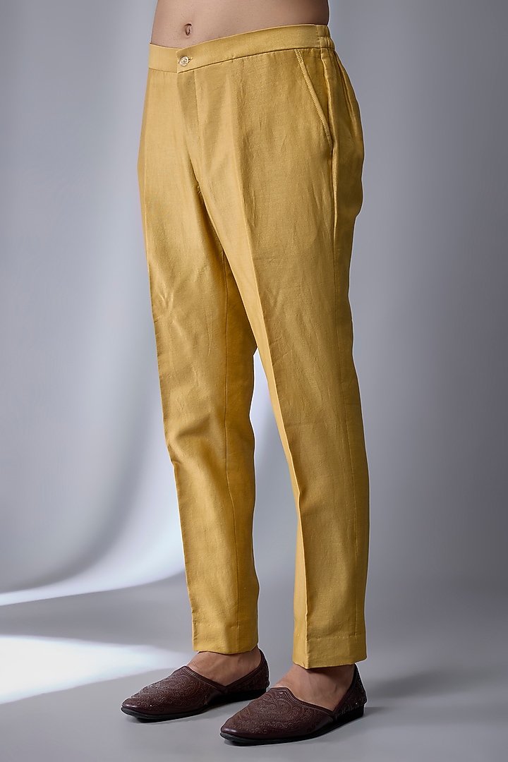 Mustard Silk Chanderi Embellished Nehru Jacket Set by SALIL BHATIA at Pernia's Pop Up Shop