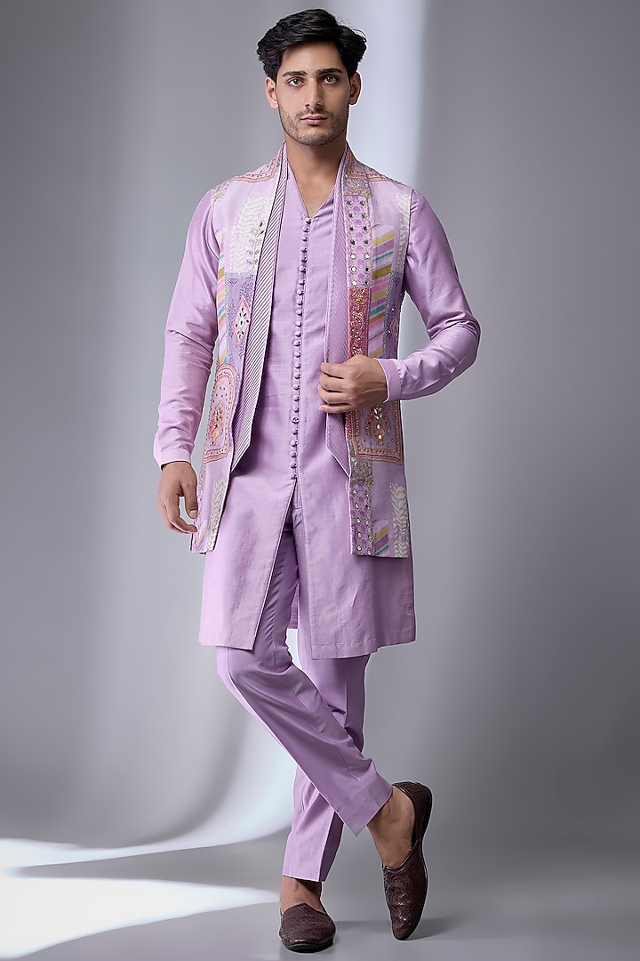 Lavender Chinon Embellished Wedding Indowestern Set by SALIL BHATIA at Pernia's Pop Up Shop