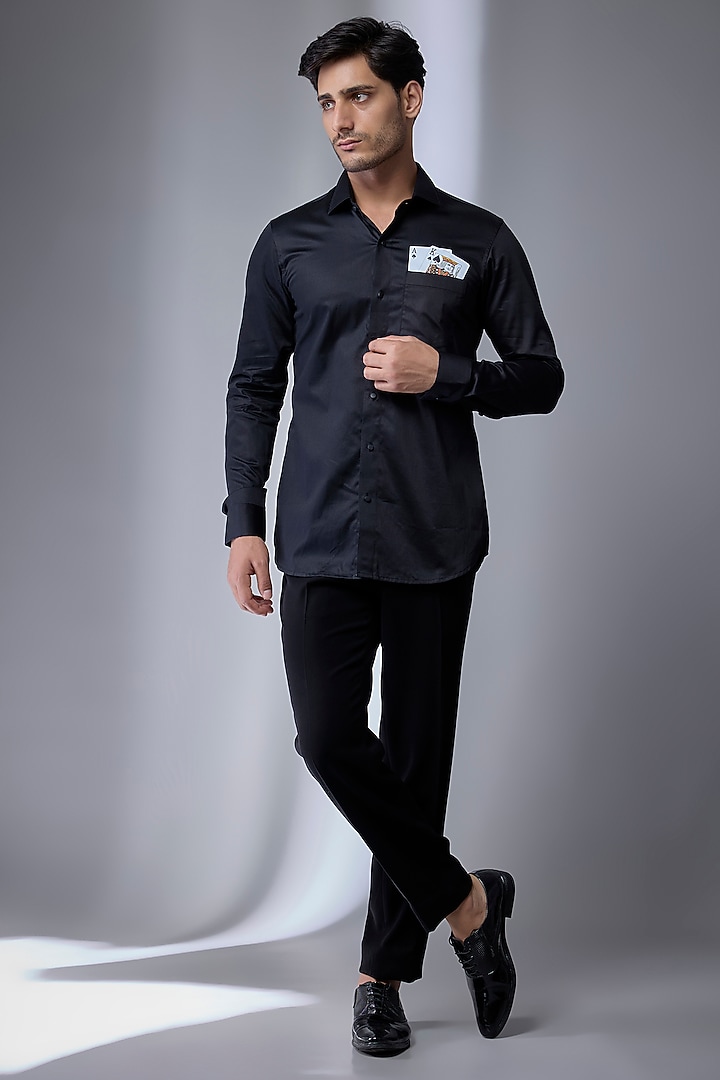 Black Giza Cotton Party Wear Shirt by SALIL BHATIA at Pernia's Pop Up Shop