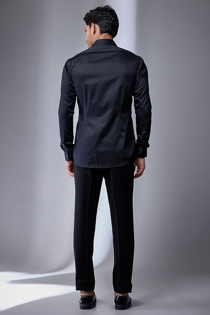 Black Giza Cotton Party Wear Shirt by SALIL BHATIA at Pernia's Pop Up Shop