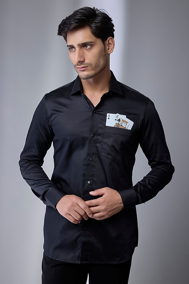 Black Giza Cotton Party Wear Shirt by SALIL BHATIA at Pernia's Pop Up Shop