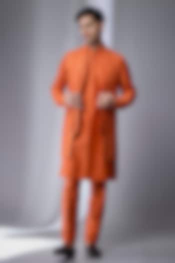 Rust Dola Silk Embellished Wedding Indowestern Set by SALIL BHATIA at Pernia's Pop Up Shop