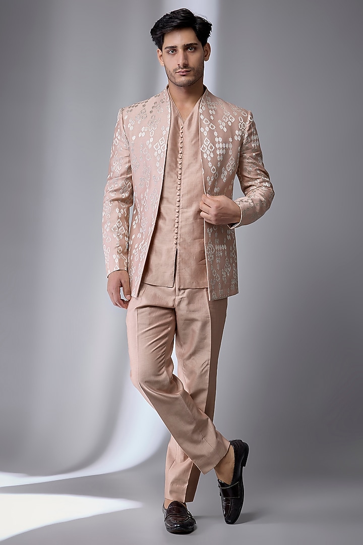 Dusty Pink Silk Chanderi Embellished Wedding Indowestern Set by SALIL BHATIA at Pernia's Pop Up Shop