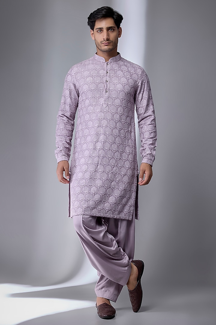 Lavender Dola Silk Embellished Kurta Set by SALIL BHATIA at Pernia's Pop Up Shop