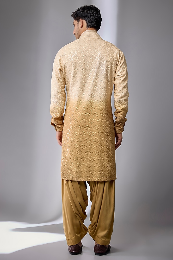 Champagne & God Ombre Dola Silk Embellished Kurta Set by SALIL BHATIA at Pernia's Pop Up Shop