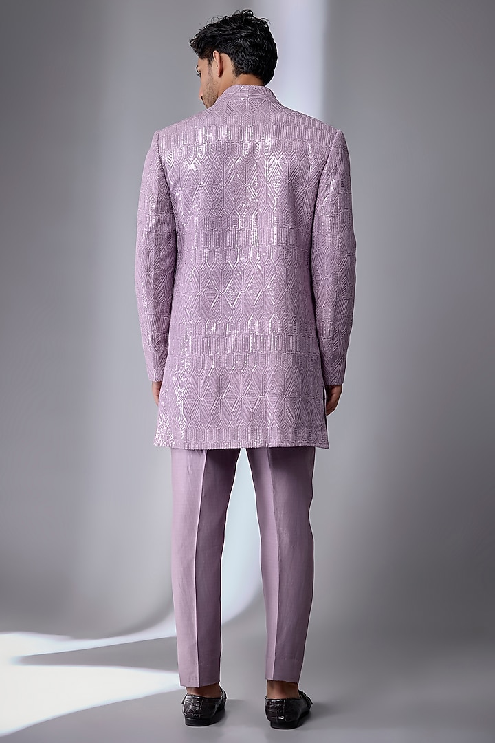 Lavender Dola Silk Embellished Wedding Indowestern Set by SALIL BHATIA at Pernia's Pop Up Shop