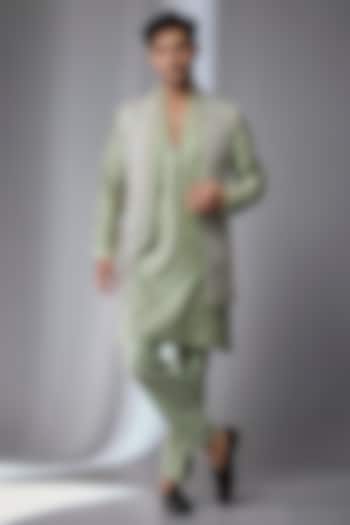 Sage Green Art Silk Embellished Wedding Indowestern Set by SALIL BHATIA at Pernia's Pop Up Shop