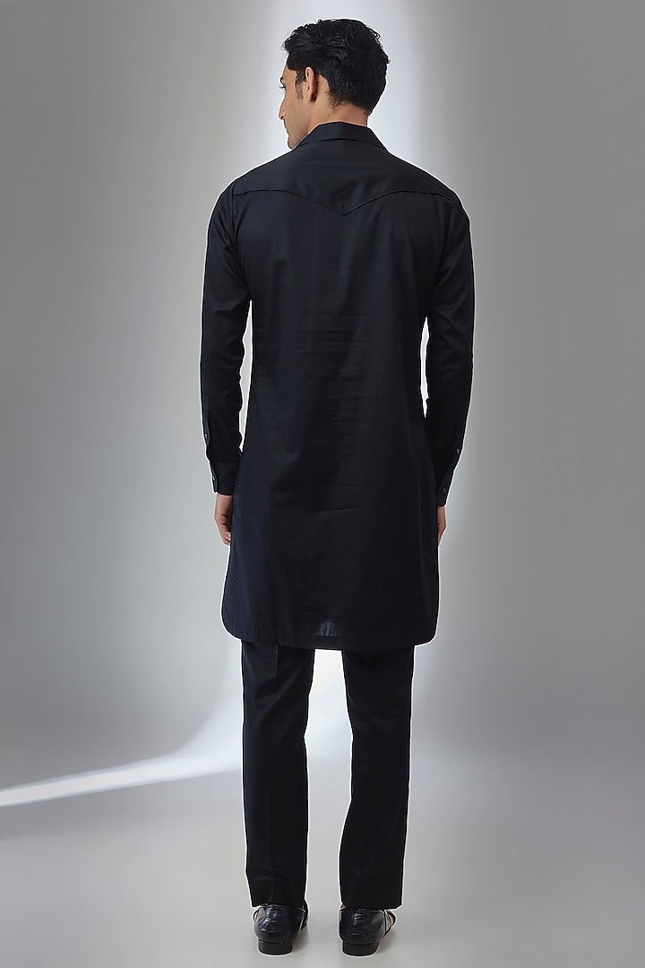 Black Pure Giza Cotton Pathani Kurta Set by SALIL BHATIA at Pernia's Pop Up Shop